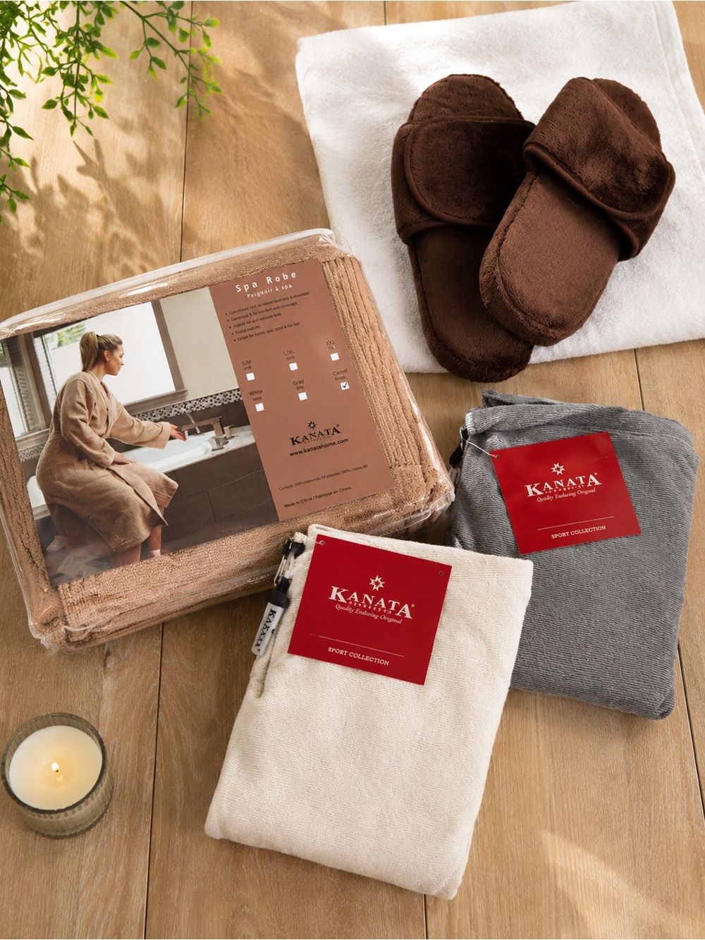 KANATA Spa Robe & Loungewear Bundle XL Slippers Cozy Set. B2